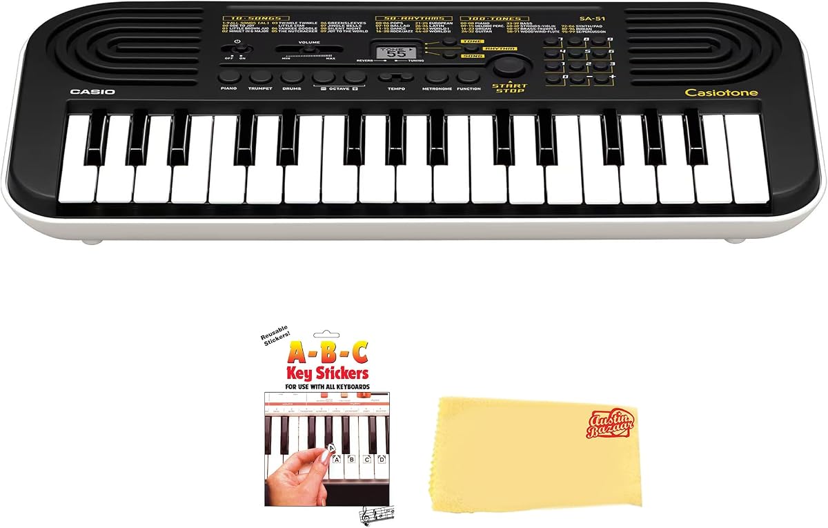 Casio Casiotone SA Mini teclado de 32 teclas con pegatinas para llaves y paño de pulido Austin Bazaar