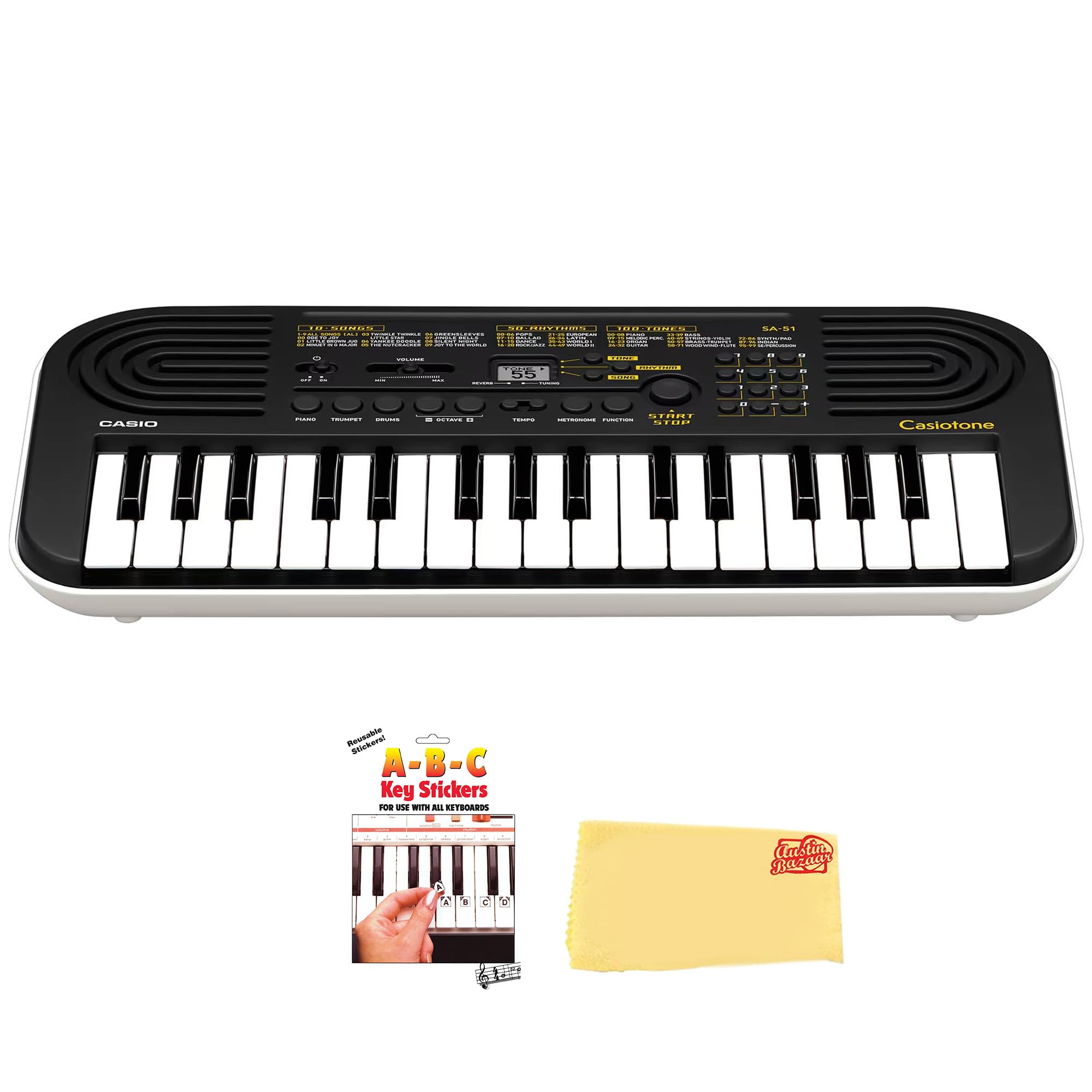 Casio Casiotone SA - Mini tastiera a 32 tasti, con adesivi e panno per la pulizia Austin Bazaar