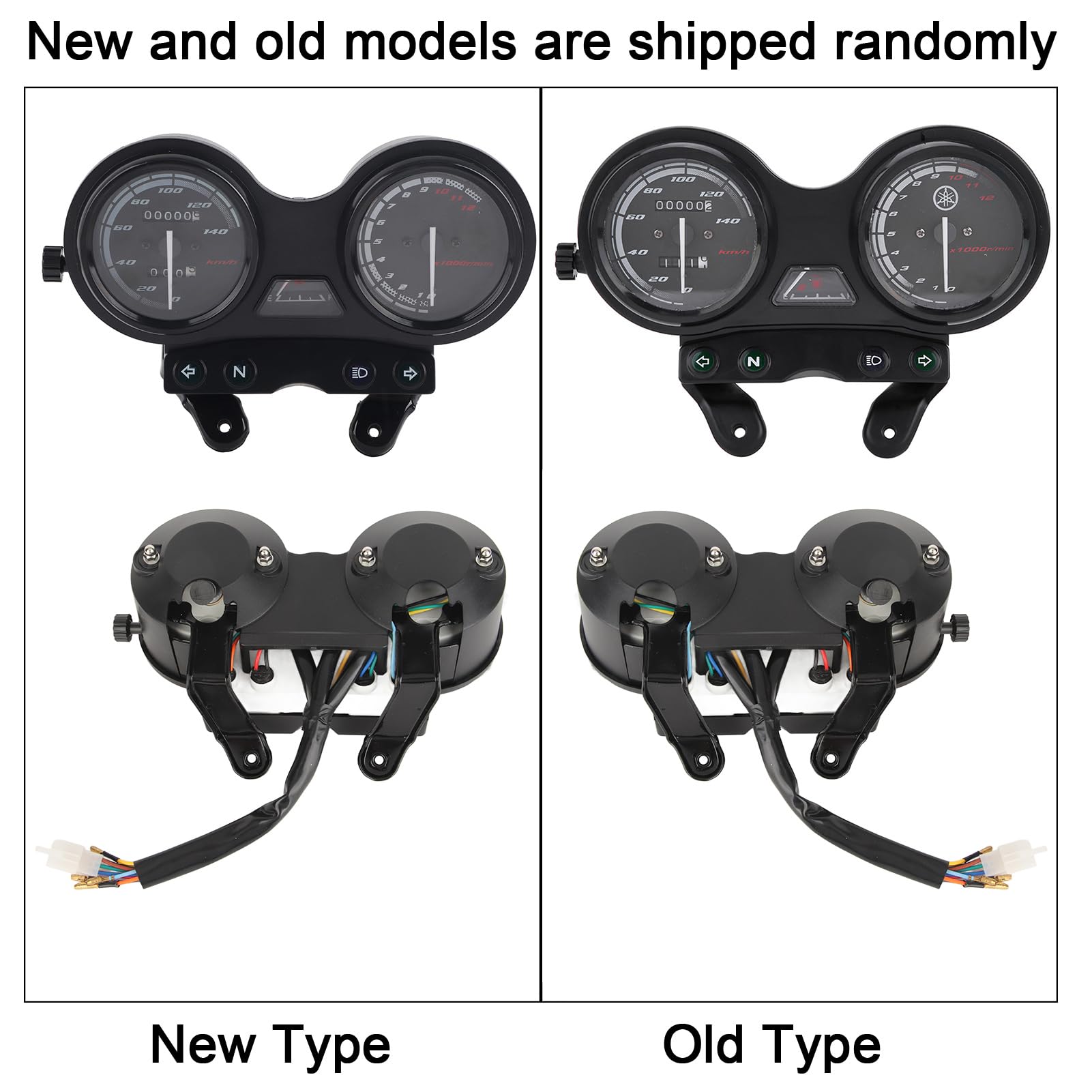 Velocímetro de 12000 RPM, Enchufe de 5 Pines + Velocímetro de Motocicleta Impermeable de 4 Cables, Negro Antideslumbrante para Yamaha YBR 125