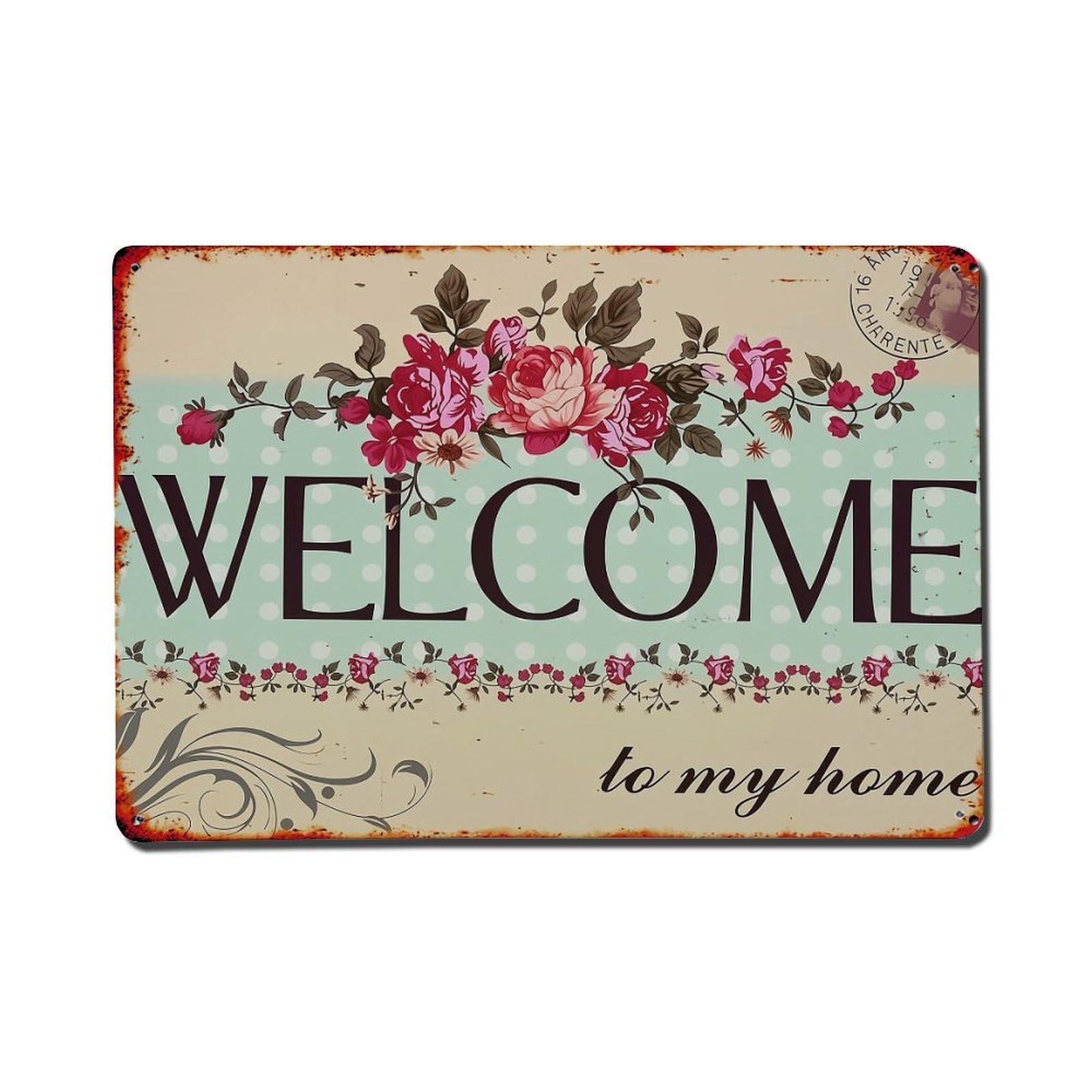 Nestemfo Vintage Floral Welcome Sign Design Tin Sign Metal Sign, Living Room,Bar, Home, Bedroom Wall Decor,Retro Metal Poster 8X12 Inches