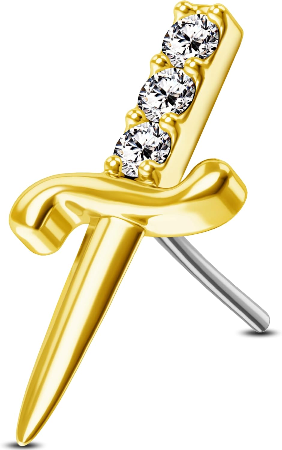 Jewseen 14K Gold Threadless Top Flower Flat Back Earrings Top 16g 18g 20g Cartilage Stud Nose Lip Piercing Jewelry for Women Men (Only Top)