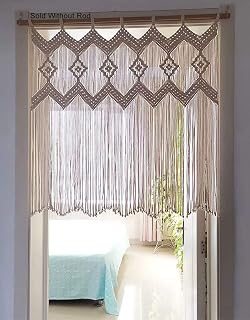 Achart Macrame Doorway Curtains Boho Ivory White Wall Hanging Valance 33.4"W x 35.4"H Window Panel Room Divider