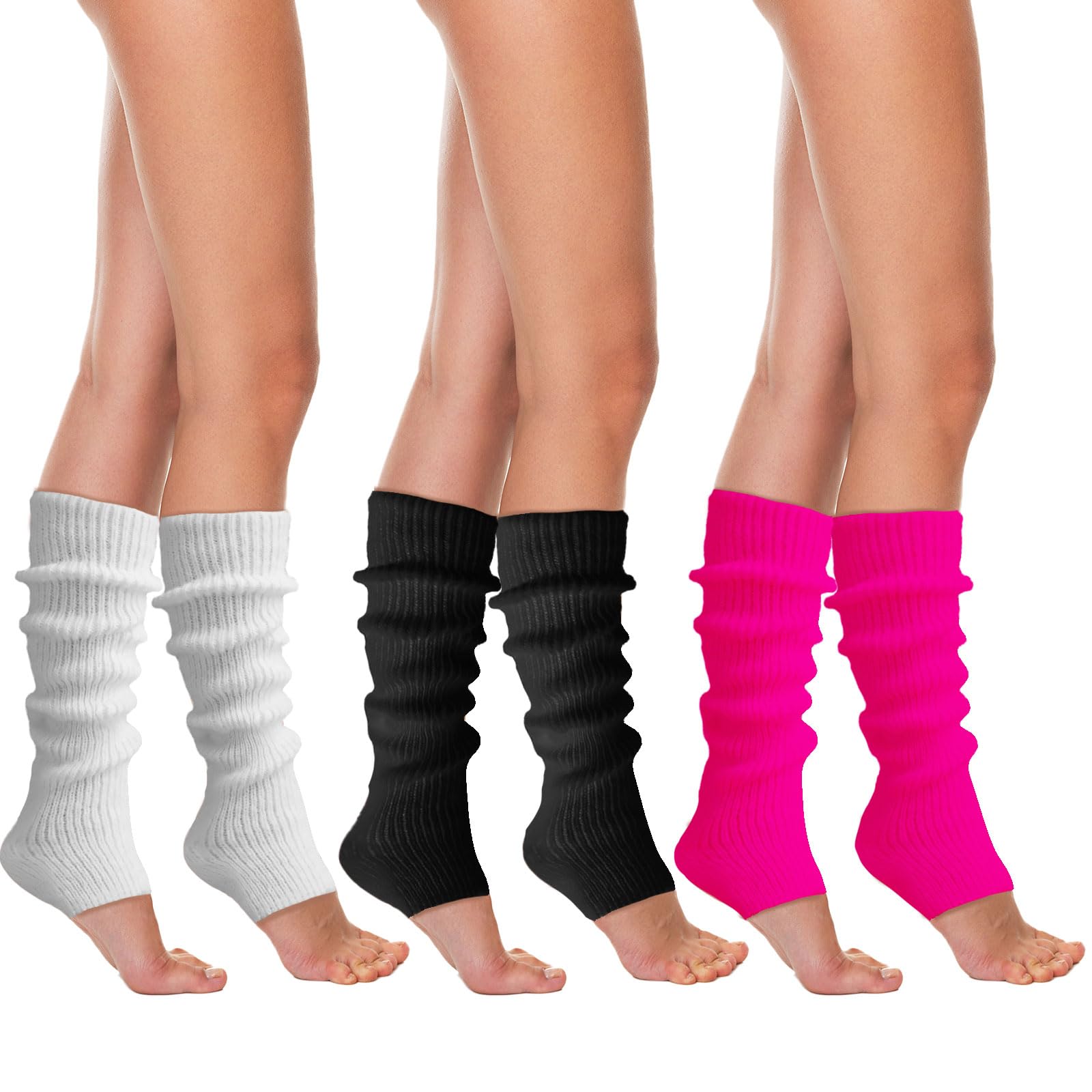 Lot De 2 Paires De Jambières En Tricot Épais Pour Femme Et Fille - Noir/Blanc, Kaki/Beige