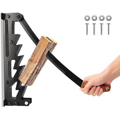 2026 Upgraded Wall Mounted Kindling Splitter for Firewood, Carbon Steel Manual Wood Log Splitter with Safety Screw, Wood Splitting Tools for Indoor & Outdoor