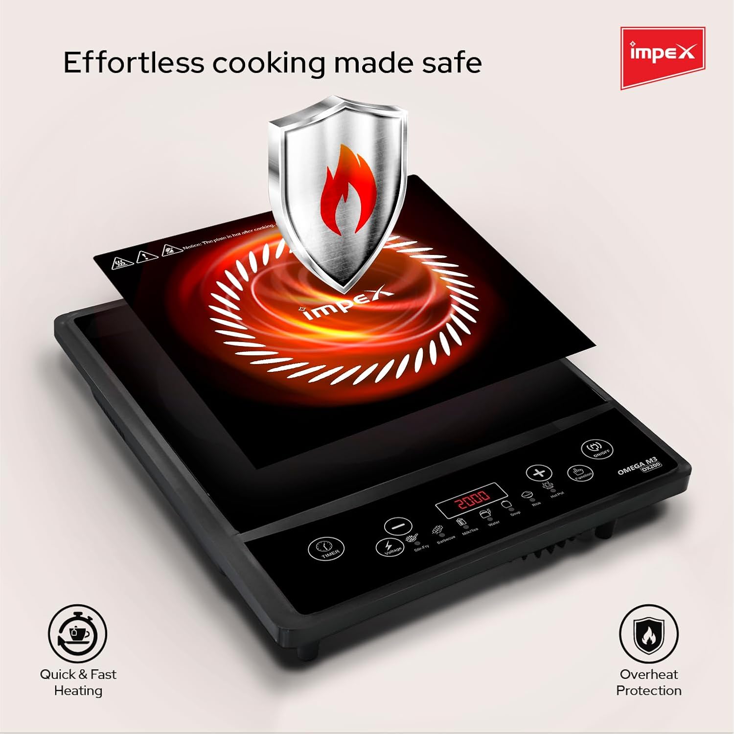 Impex OMEGA M3 DX200 Induction Cooktop with overheat protection feature