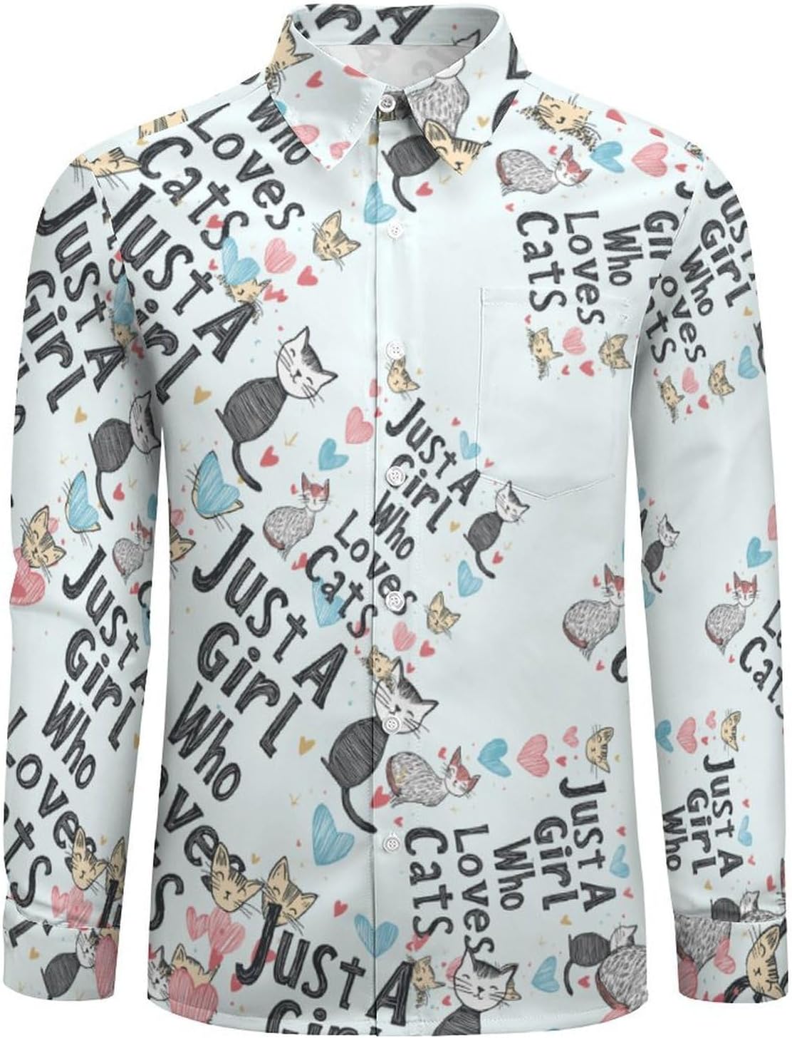Just A Girl Who Loves Cats Long Sleeve Shirts Casual Dress Shirt Button-down T-shirts for Men