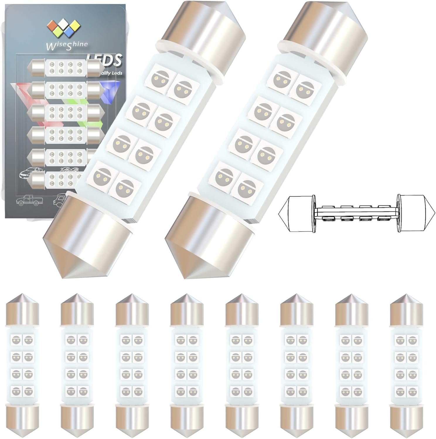 360 deg DC 12V 38mm Festoon Dome LED Bulb Blue 6411 6418 C5W 6423 LED Bulbs for Lanscape Camper RV Car Interior Dome Trunk Lights (Pack 10)