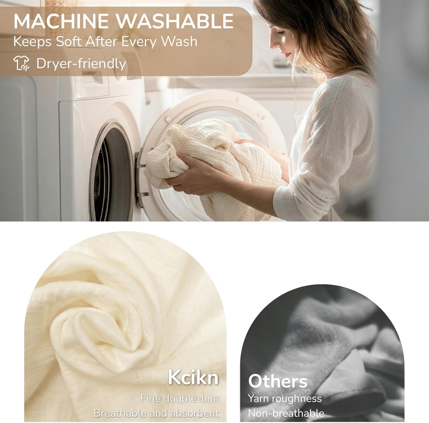 Kcikn Baby Hooded Towels Newborn Set, 100% Cotton Extra Large 32"x32" Toddler Bath Towel with Bear Ear Hood & Burp Cloth & Washcloths – Soft Absorbent for 0-24 Months Baby Boy Girl -Beige