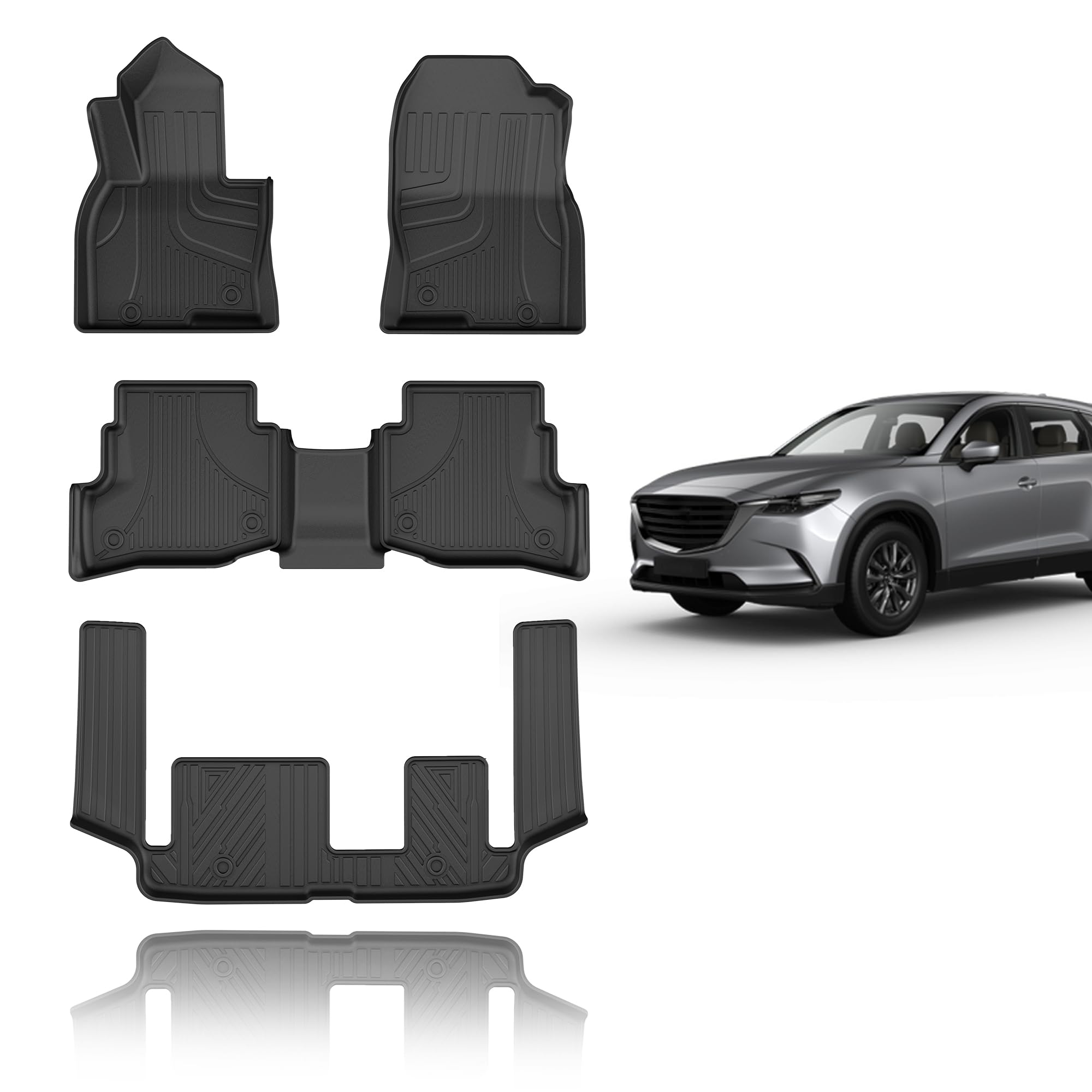 AOMSAZTO Floor Mats Fit for 2023-2016 Mazda CX-9 (Only Fit 7 Passenger) All Weather Protection TPE Anti-Slip Automotive Floor Liners, Fits 1st & 2nd & 3rd Row Full Set Custom CX9 Accessories