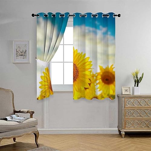 Miniatura 2 de Cortinas opacas para sala de estar, con ojales de girasol, cortinas cortas con aislamiento térmico para puerta, cortinas para Ventanas de Cuarto de