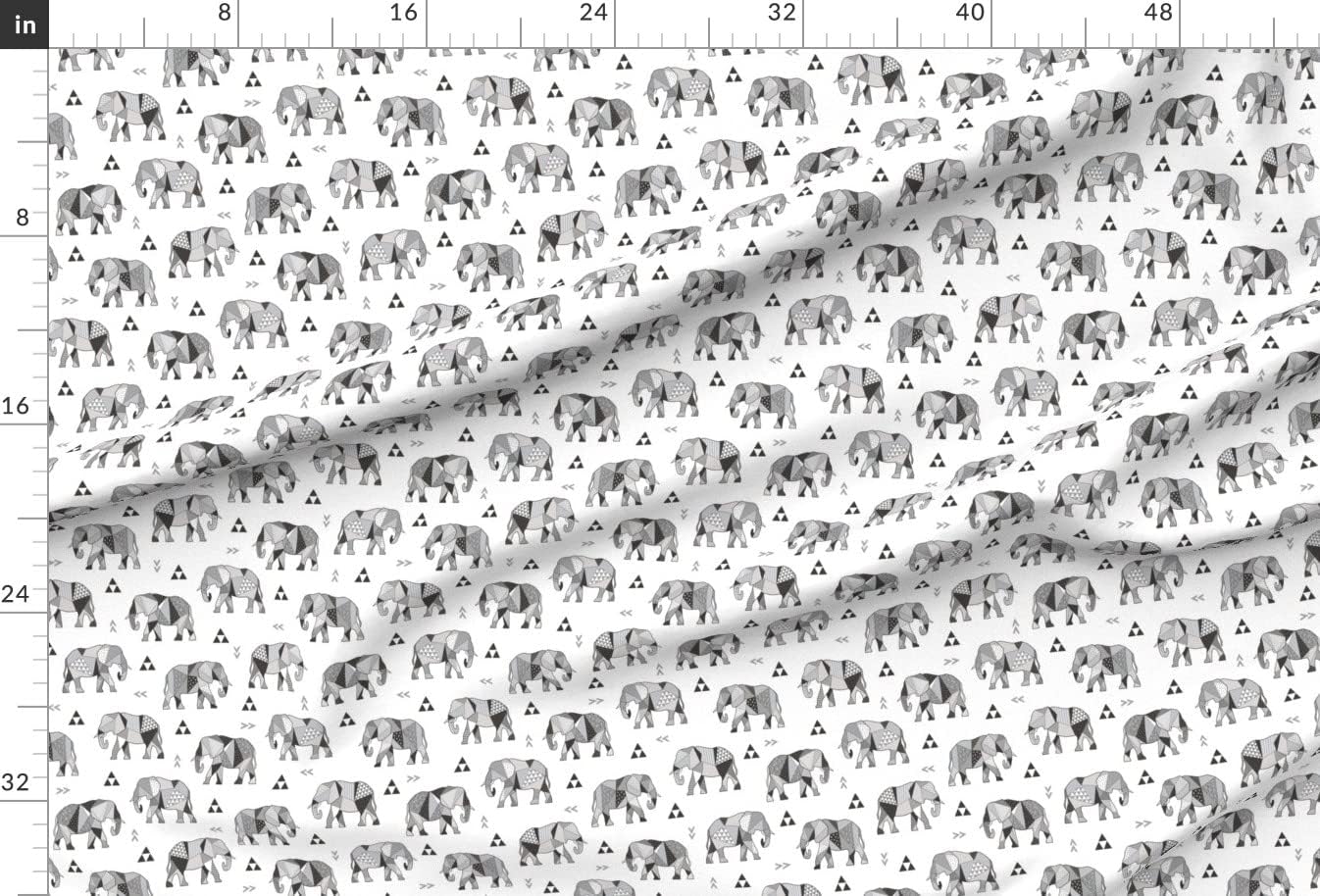 Spoonflower Fabric - Elephants Geometric Triangles Gray Elephant Zoo Jungle Black White Printed on Upholstery Velvet Fabric Fat Quarter - Upholstery Home Decor Bottomweight Apparel