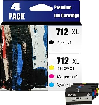 712 XL Ink Cartridges Compatible for HP Designjet T210 T230 T250 T630 T650 Studio Printers High Yield Cartridge Refill Replacement Combo Pack, Combination Package 4
