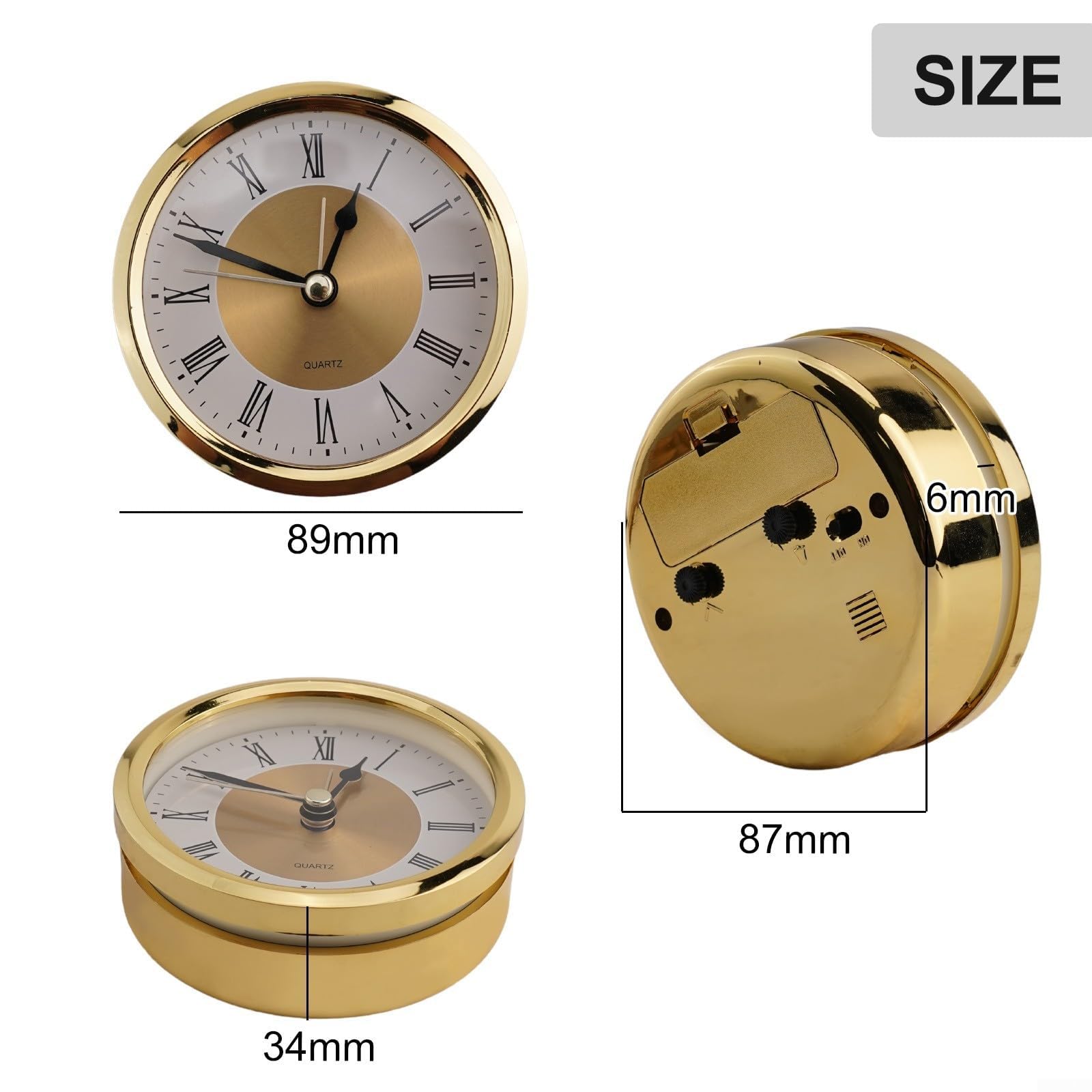 Outils DIY Horloge s 89 mm avec Chiffres Arabes dorés et Cadran Blanc pour remplacer Les Anciens mouvements d'horloge