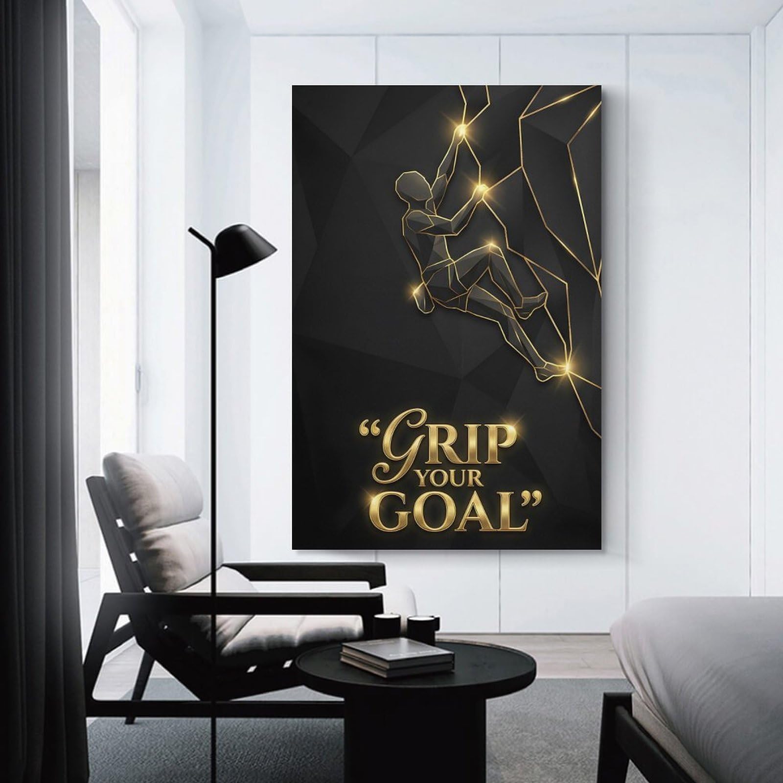 Junmoney Climber with Golden Outline Hanging Wall Art, 24x36inch(60x90cm), for Living Room, Bedroom, Office Or Hallway, Decorative Artwork with Broad Appeal