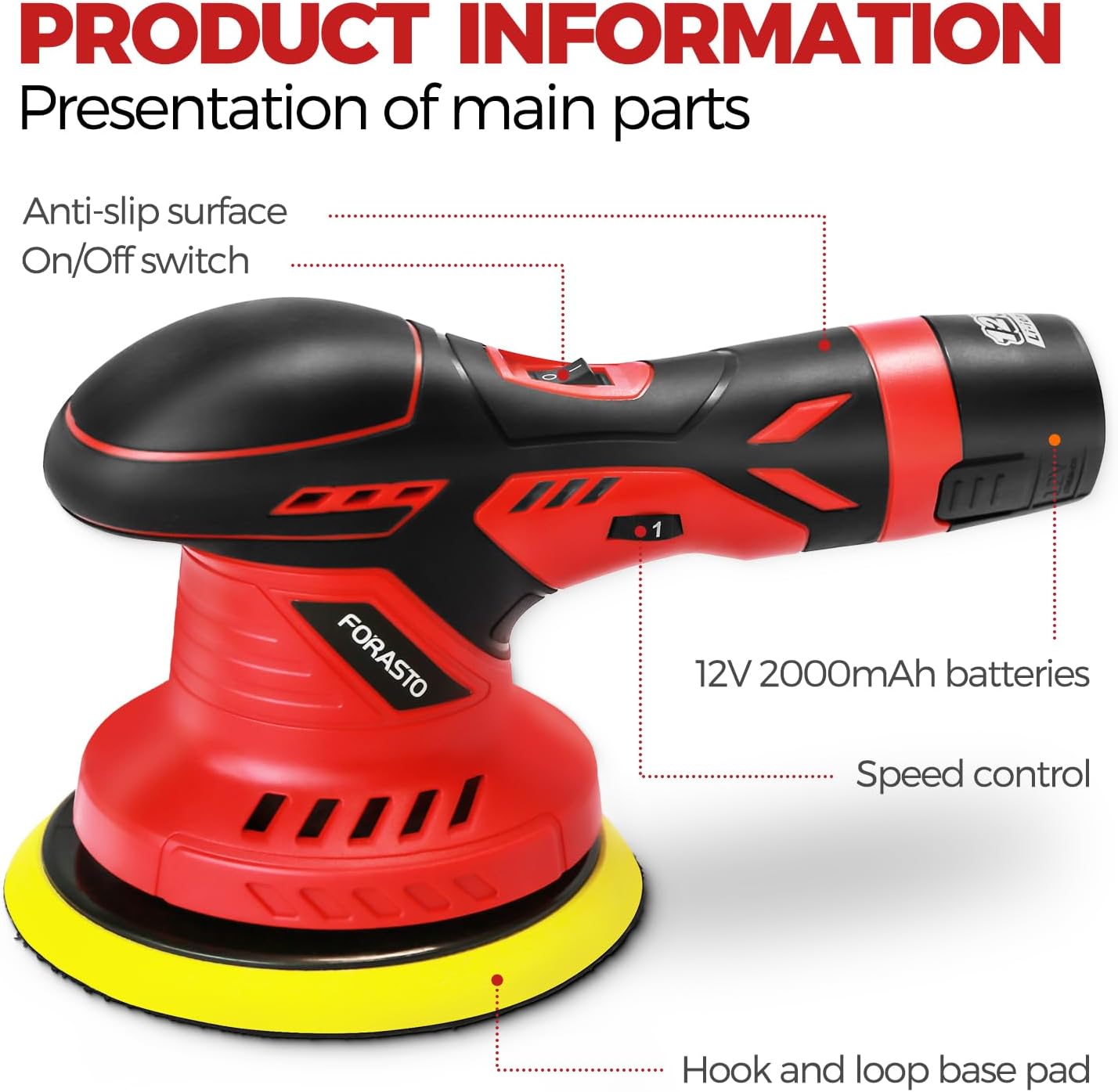 40Pack Cordless Buffer Polisher,DA Buffer Polisher Waxer for Car Detailing, Car Buffers And Polishers kit,Car Accessories,6 Variable Speed, 5500 RPM