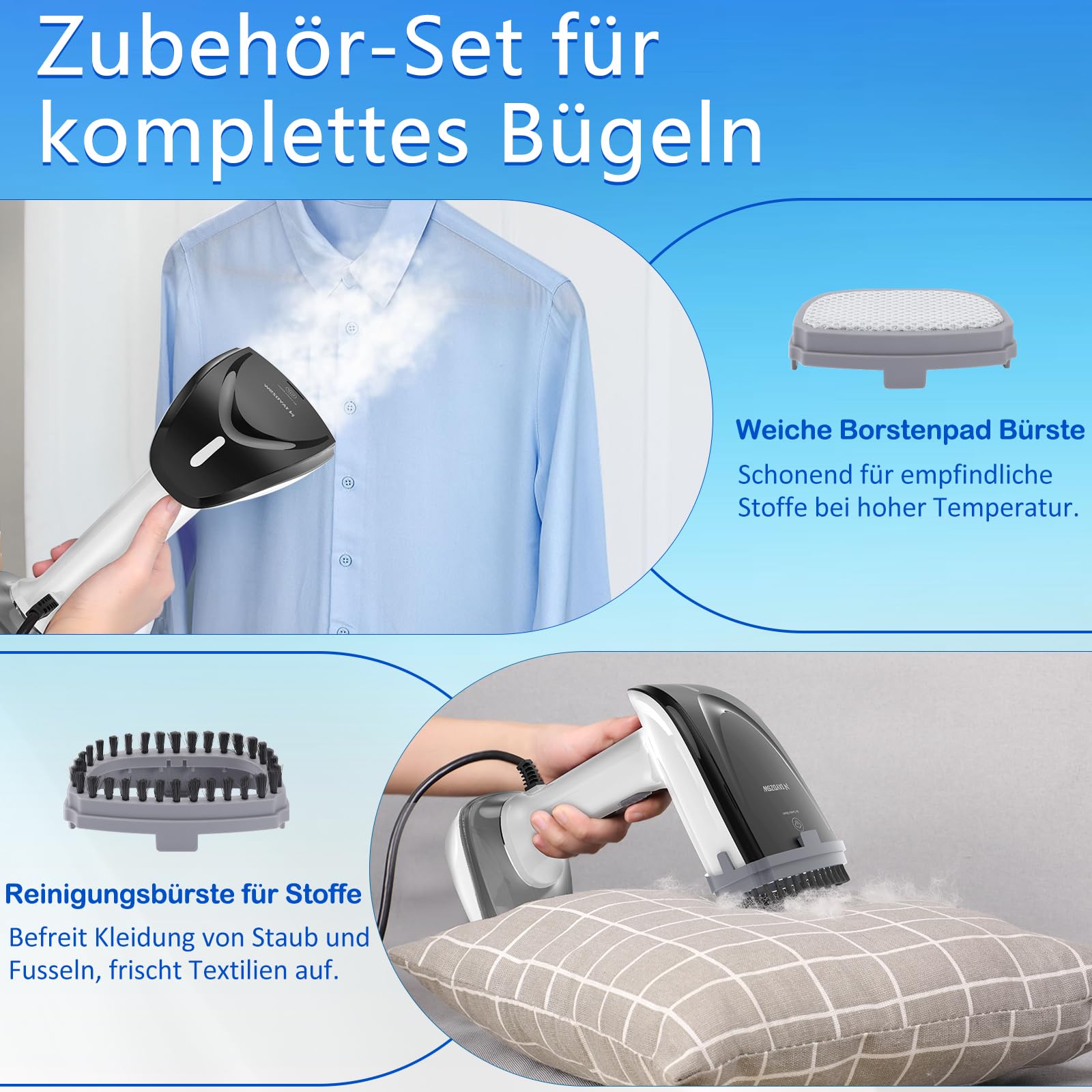 NTAYDZSW Steamer Dampfglätter für Kleidung, 1800W Handheld Dampfbügeleisen mit 300ml Wassertank, 20s Schnelles Aufheizen, Auto-Abschaltung, Tragbarer Reisebügeleisen für Zuhause und Reise