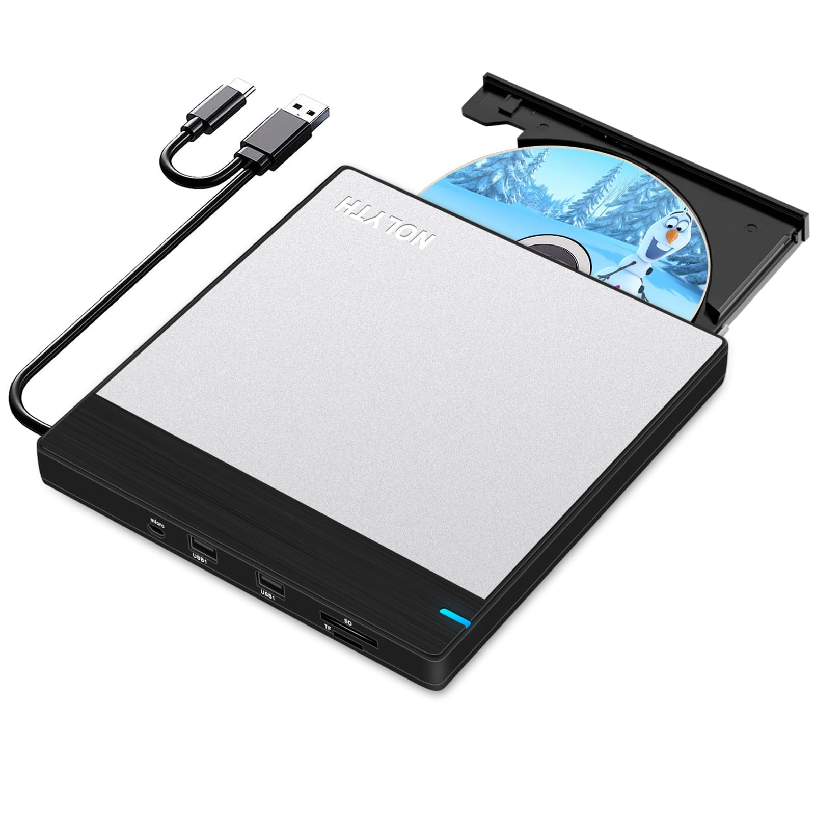 NOLYTH External CD/DVD Drive for Laptop: Burn DVDs and CDs for Files Data Backup Support M-Discs - Plug & Play for Mac Windows - Portable High-Speed with SD/TF/2 USB Ports