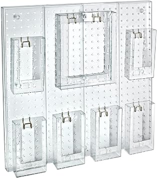 Azar Displays - 7 Pocket Multi Tier Wall Brochure Holder 6 Trifold Size Pockets and 1 Letter Size Pocket Pegboard Wall Brochure Holder, Clear Acrylic