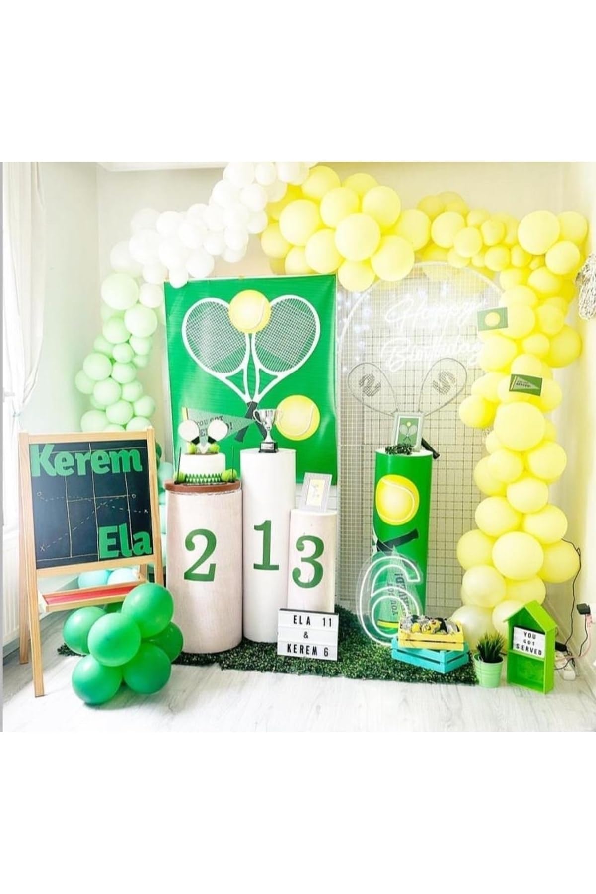 MFM Tenis Temalı Zincir Balon Doğum Günü Seti Makaron Soft