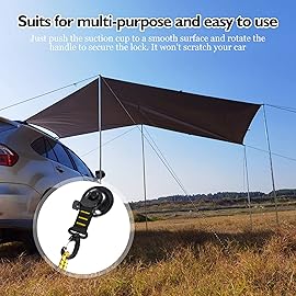 CONBOLA Suction Cups Hooks 4 Pieces Outdoor Car Camping Essentials Heavy Duty Upgraded Tie Down Suction Cup,Camper Accessories Strong Power for RV Boat Window Glass Camping Trap.(4 pcs,Yellow)