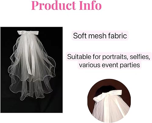 Miniatura 2 de Pangogogo Velo de novia blanco, borde doble enrollado con peine, velo de boda simple y lindo de 27.6 in de longitud, velo corto ligero para