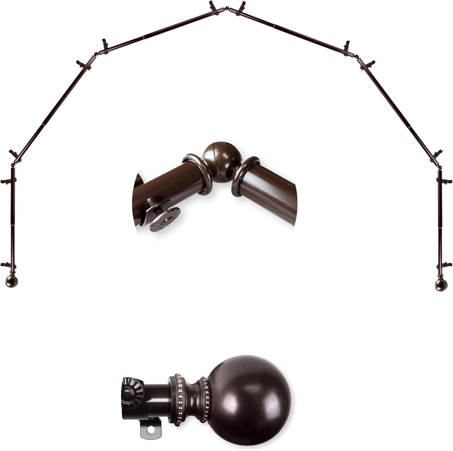 A&F Rod Décor - Cleo 13/16" 6-Sided Bay Window Curtain Rod 28-48 inch (each side) - Cocoa