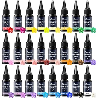 UV Resin, 24 Colors UV Curable Hard Resins, Colored & Fast Curing&Odorless and Clear UV Resins kit for Crafts, Jewelry Making, Colored Resin Casting and Coating 20g/0.68oz Each