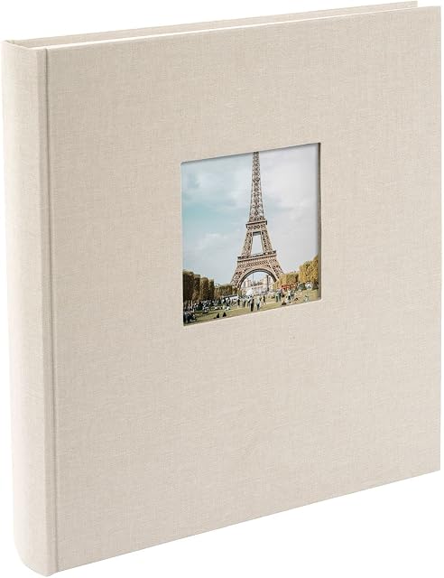 goldbuch 27723 Album fotograficzny z wyciętym zdjęciem, Bella Vista, album pamiątkowy 30 x 31 cm, 60 białych stron z przekładkami pergaminowymi, fotoksiążka z lnu, piaskowo-szara