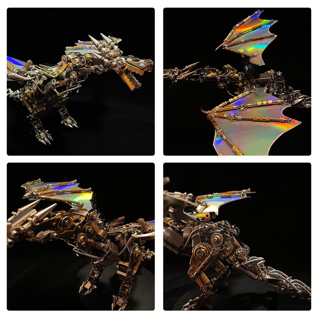 Metalowe puzzle 3D z 2 parami skrzydeł i uchwytem ze stali nierdzewnej, mechaniczne zestawy modelarskie punkowe, łamigłówka, wyzwanie, montaż, sztuka, rzemiosło, czas rodzinny (600 elementów)
