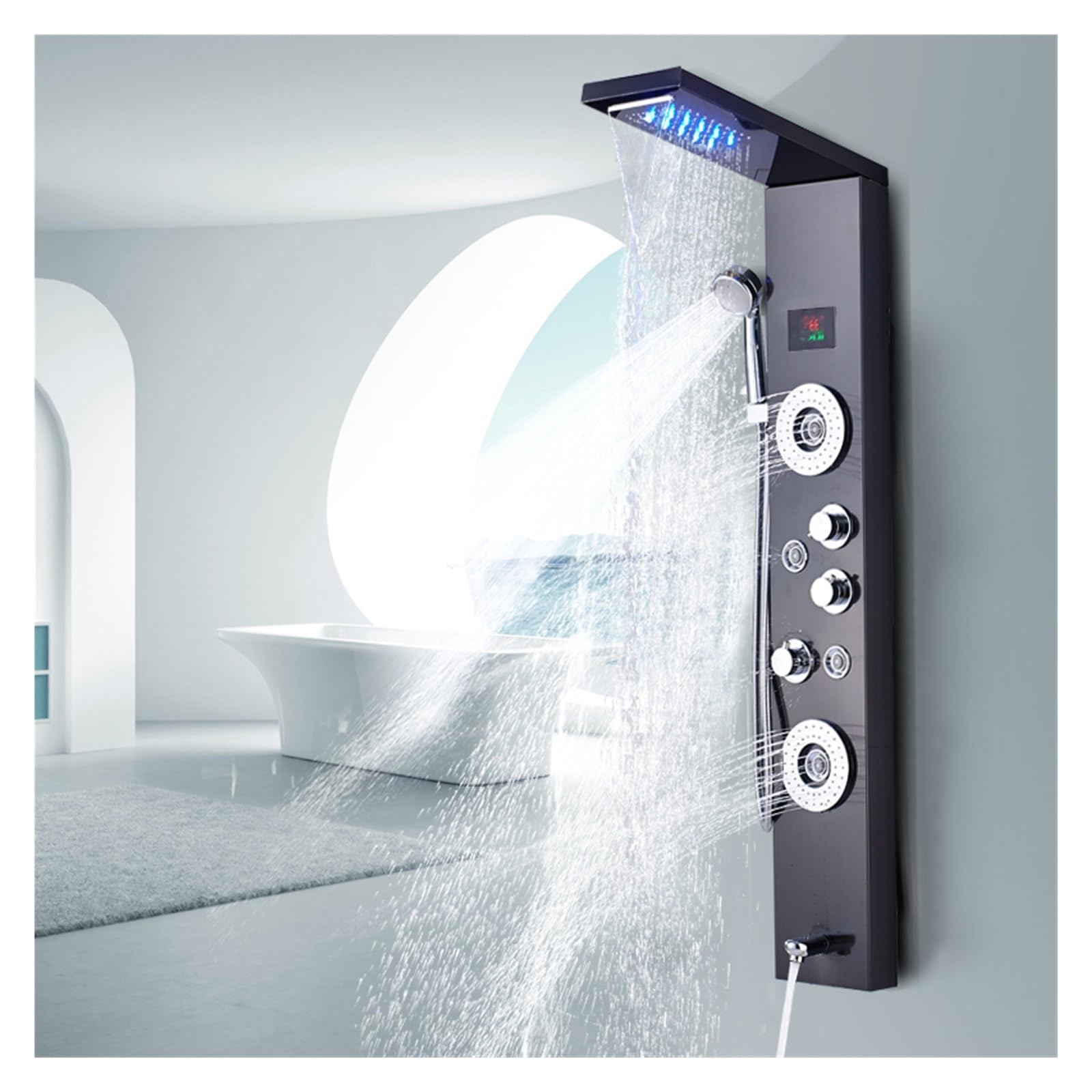 Rubinetto for Doccia da Bagno Nero/Spazzolato di recente Lusso, Pannello Doccia a LED, Miscelatore for Vasca da Bagno a Colonna con Schermo for la Temperatura della doccetta(Brushed Nickle D)