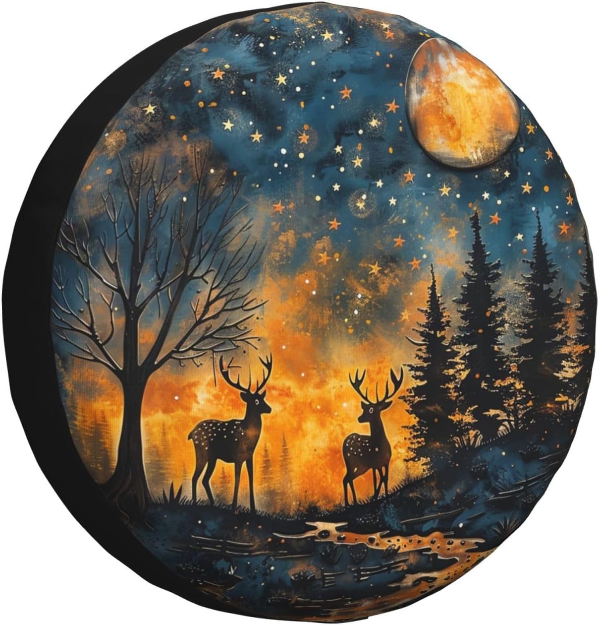 Landscape and Deer Spare Tire Cover Wheel Protectors Weatherproof Deer Pattern Wheel Covers Universal Fit for Trailer RV SUV Truck Camper Travel Trailers Accessories 14 Inch