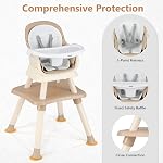 INFANS 7 en 1 Chaise haute bébé, chaise haute convertible pour bébés et tout-petits, siège de booster de salle à manger pour nourrissons, table de bâtiment, chaise de tabouret pour enfants avec plateau amovible … (Marron clair)