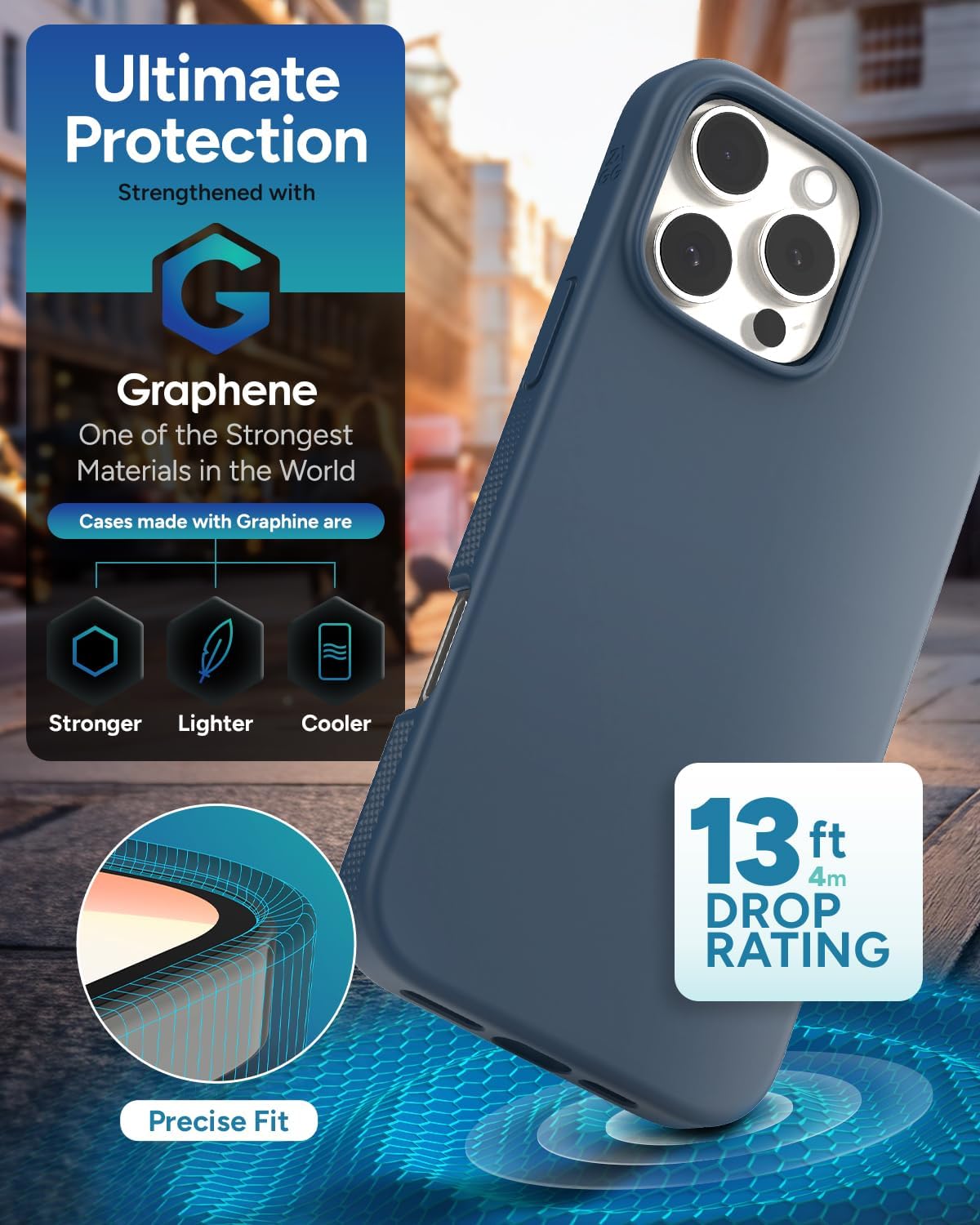 ZAGG Manhattan Snap for iPhone 16 Pro Max Case - MagSafe Compatible, 13ft Drop Protection, Strengthened with Graphene, Soft-Touch Silicone, Slim & Lightweight Design, 96% Recycled Content, Navy Blue