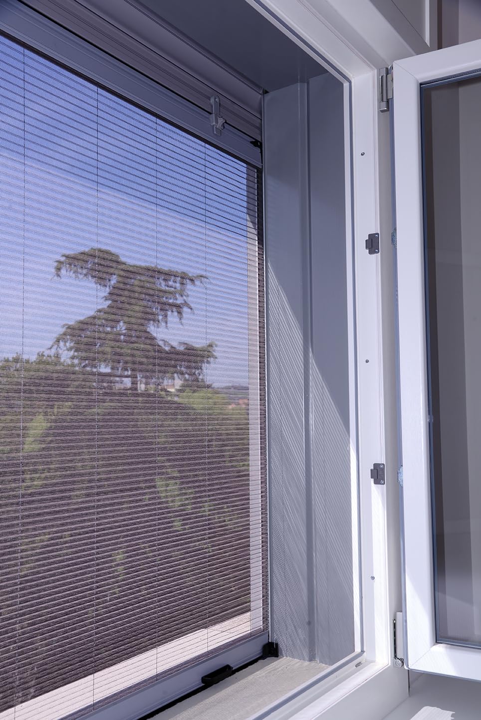 Zanzariera per Tapparelle UP 100x160cm Rete Plissettata Cassonetto in Alluminio Colore Bianco Zanzariera universale Verticale per Tapparelle Manuali e Motorizzate Stop Inset