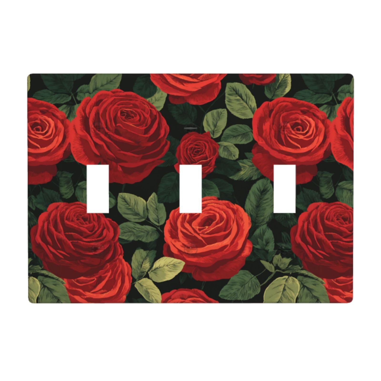 Woshuwo White Red Bloom Roses Light Switch Covers 3 Gang Triple Toggle Wall Plate Switchplate Electrical Faceplate For Bathroom Kitchen Bedroom Decor