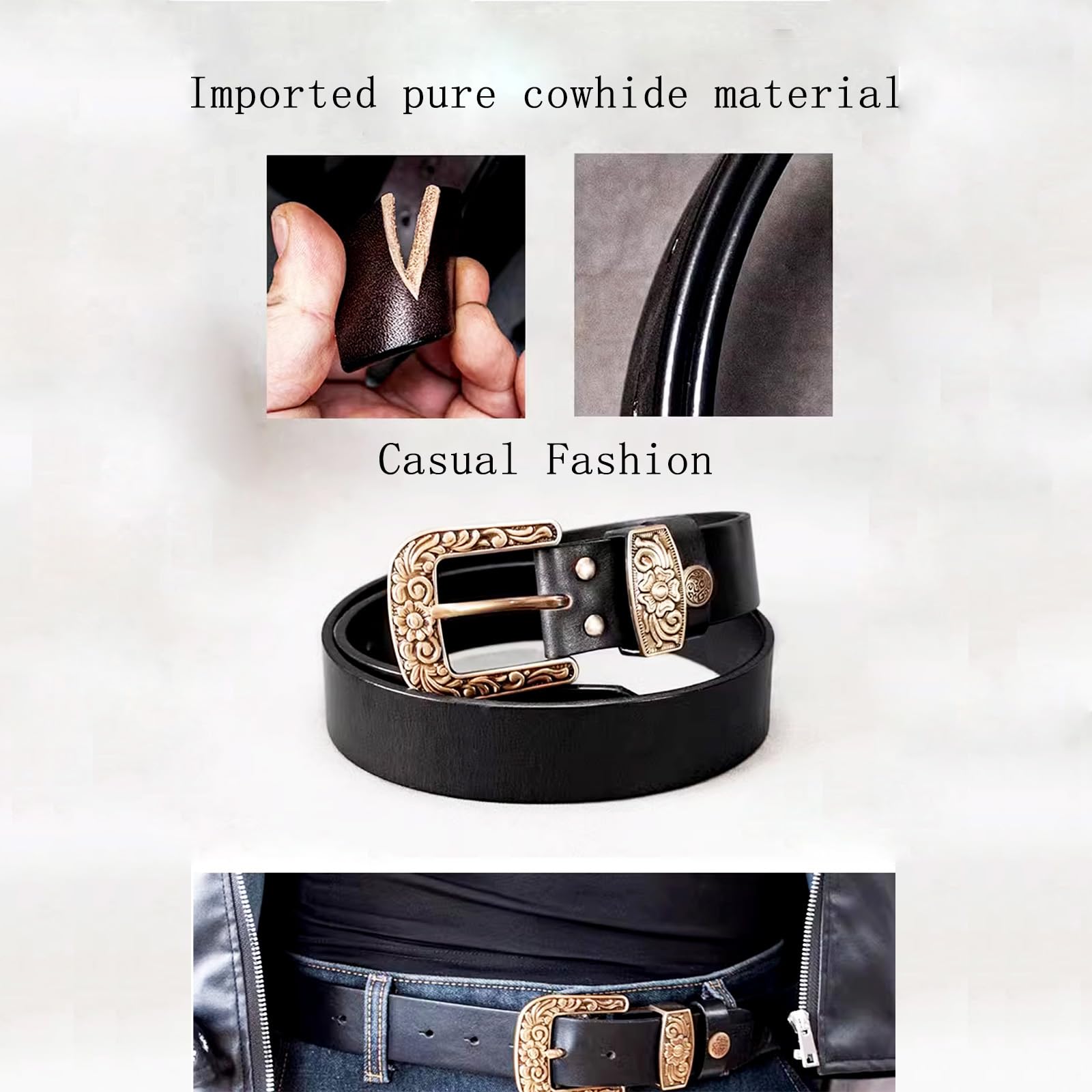 Cintura retrò da uomo, Cinture da uomo e da donna, Cinture casual, Cinture da cowboy western for uomo e donna, Cintura in pelle goffrata con fibbie in rame for jeans, Abiti, Cinture da donna country v