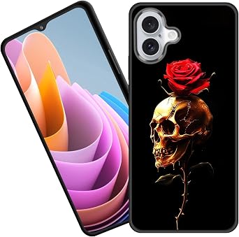 for iPhone 17 Case,Premium Soft Silicone Rubber Full-Body Protective Bumper Case for iPhone 17,Skull Rose Golden Art