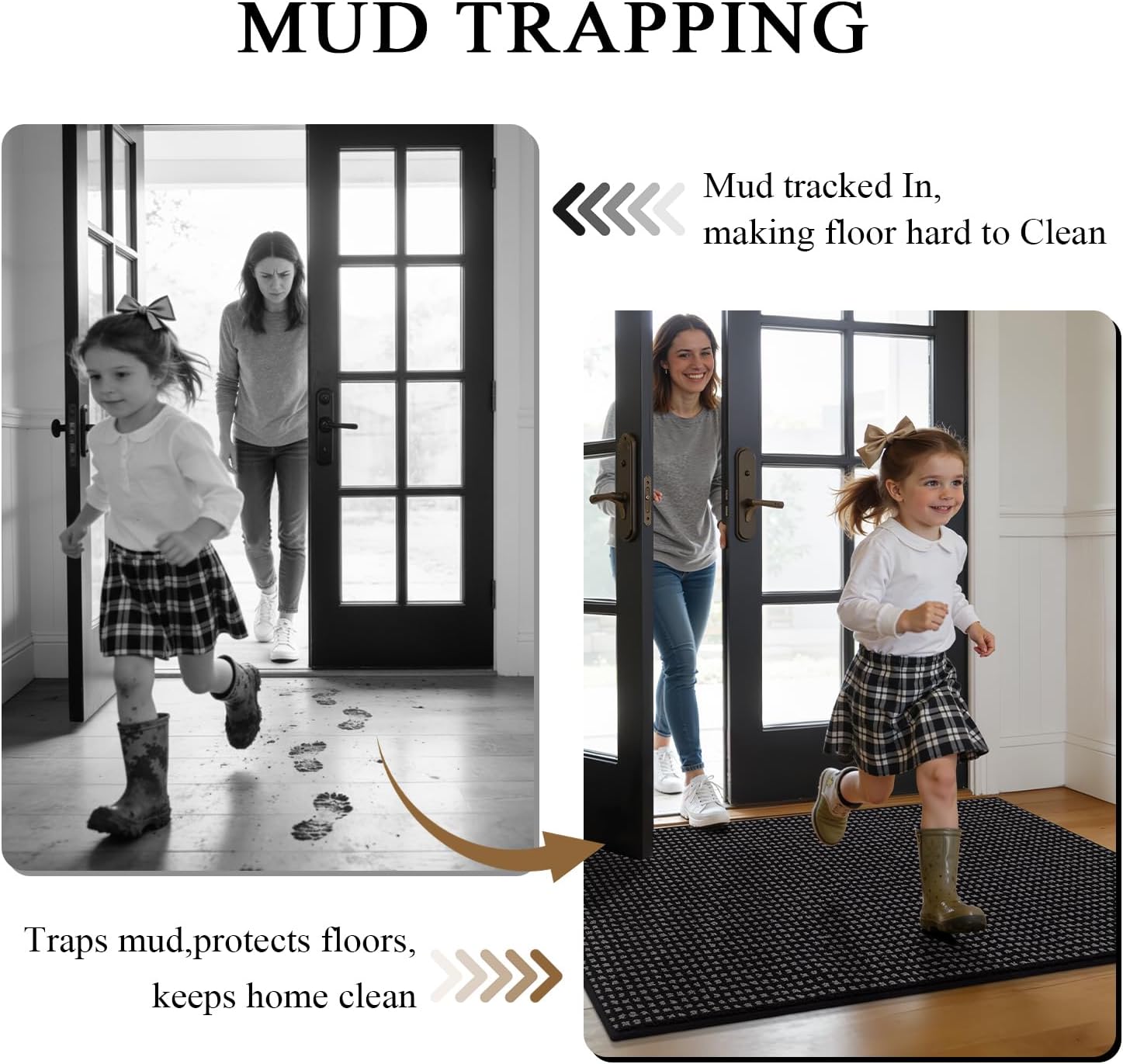 hicorfe Dirt Trapper Indoor Doormat,32"x48" Welcome Door mat,Non Slip Backing Washable Door Mats,Absorbent and Resistant Low-Profile Entrance Inside Floor Mat for Front Back Door and Entryway (Black)