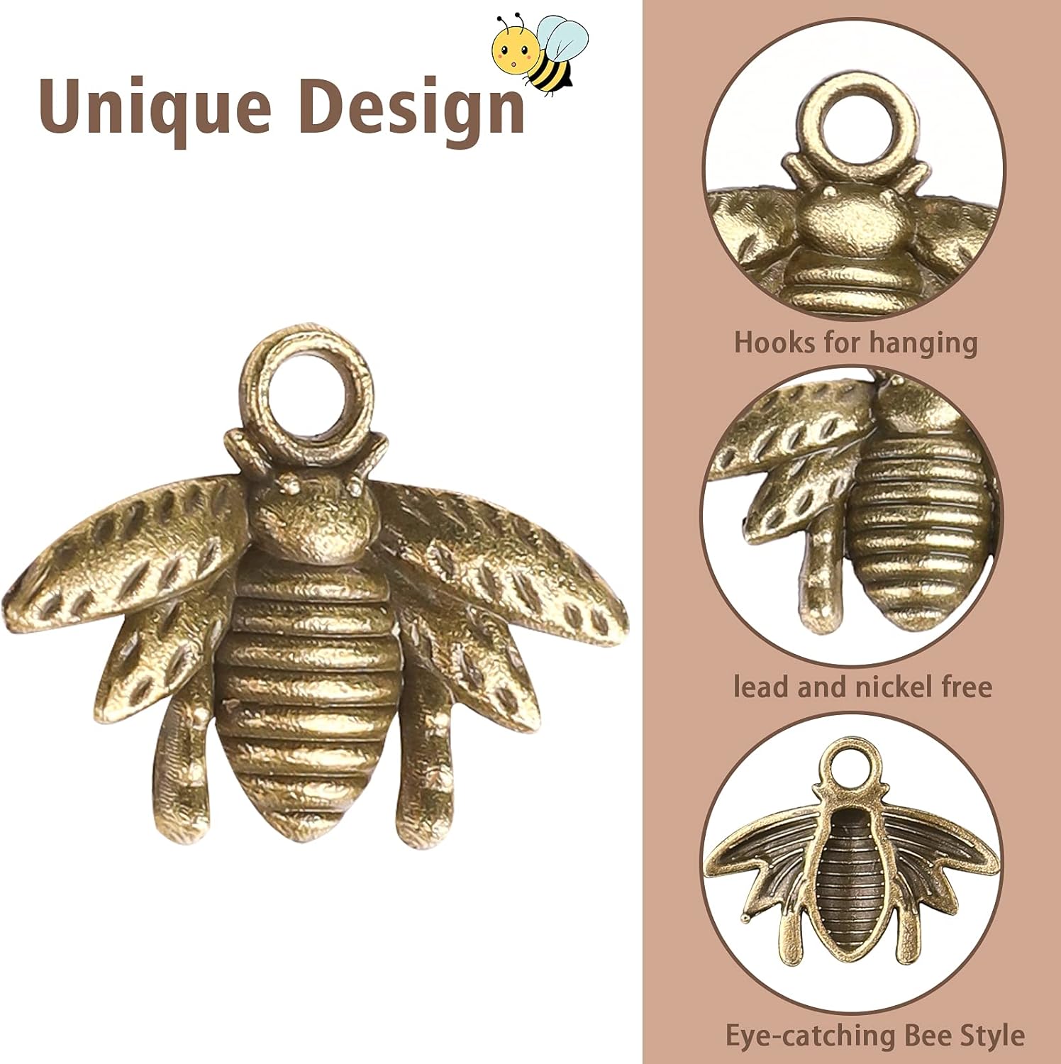 QXUJI 100PCS Alloy Bee Charms for Jewelry Making, Metal Honeybee Pendant Charms, for Necklace Bracelet Earring DIY Jewelry Making Accessories - Image 4