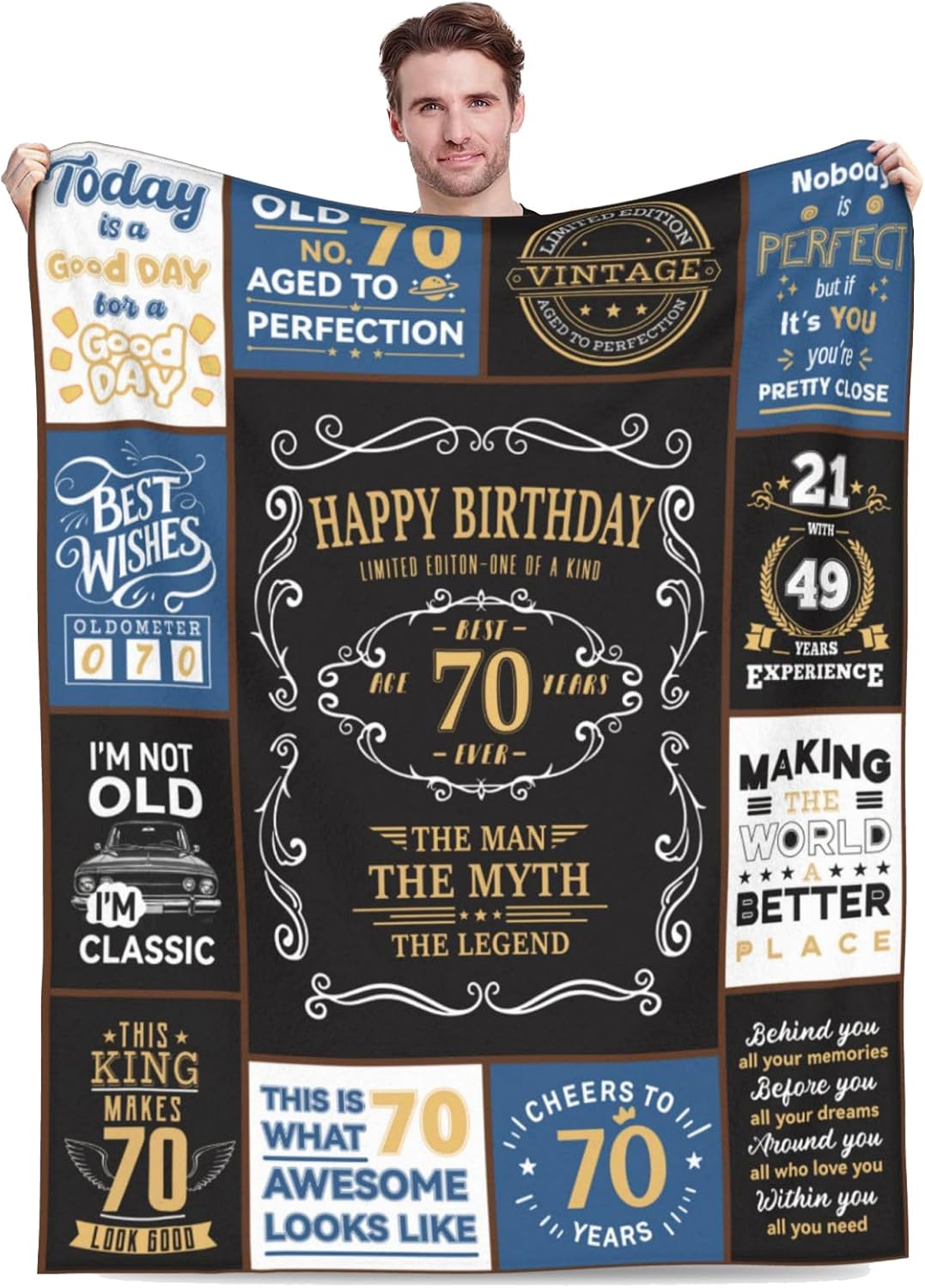 70th Birthday Gifts for Men, 1956 Birthday Gift for Him, 70 Year Old Blanket 50"x60", Christmas Fathers Day Blanket for Dad Papa Grandpa Husband Uncle