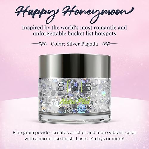 Miniatura 2 de SNS Polvo de inmersión de uñas, polvo de inmersión de color geloso, pagoda plateada (metálicoplata, brillantina), color de uñas de larga duración