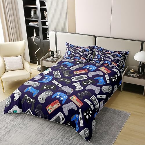 Miniatura 2 de Erosebridal Juego de funda de edredón 100% algodón con estampado de consola de videojuegos tamaño King, funda de edredón moderna para niños,