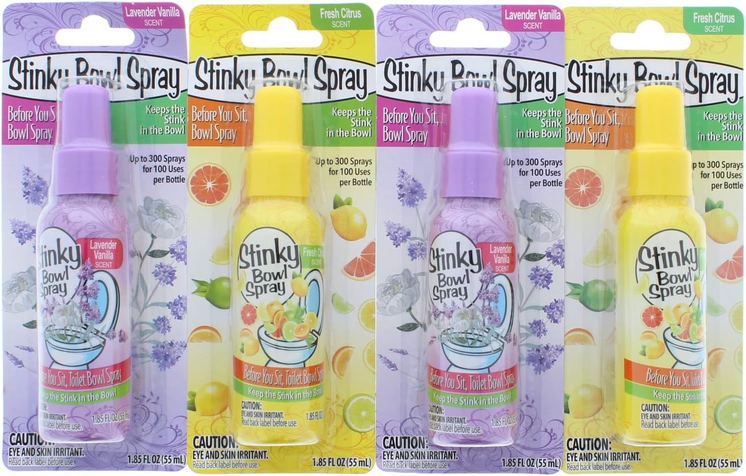 Amazon Com 4 Pk Stinky Bowl Toilet Perfume Spray Lavender Vanilla And Fresh Citrus Scent 1 85oz 2 Of Each Flavor Packaghing May Vary Health Personal Care