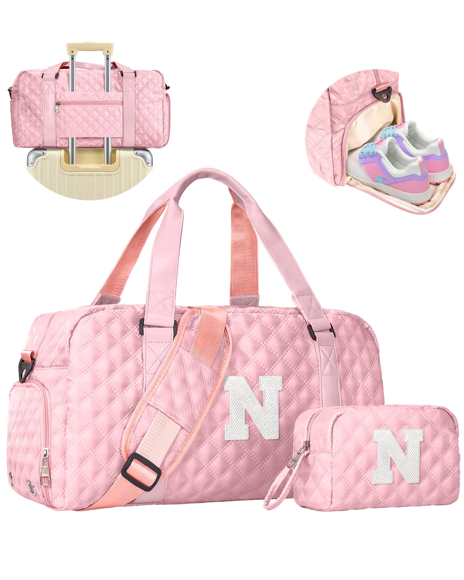 Elilier Initial Travel Duffle Bag Women Girls Gift: Personalized Weekender bags, Dance Cheer bag Sports for Girl, Kid Gymnastics Bags, Birthday Gifts
