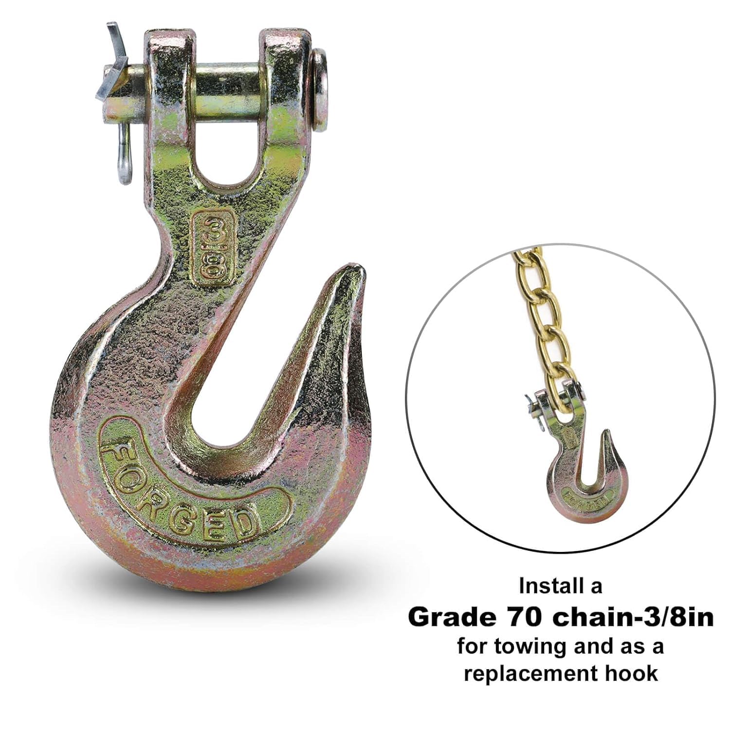 G70 3/8 Chain Hook Heavy Duty Clevis Grab Hook for 3/8 Inch Grade 70 Chain - for Trailer Truck Transport Yellow Chromate Finish (4Pack)