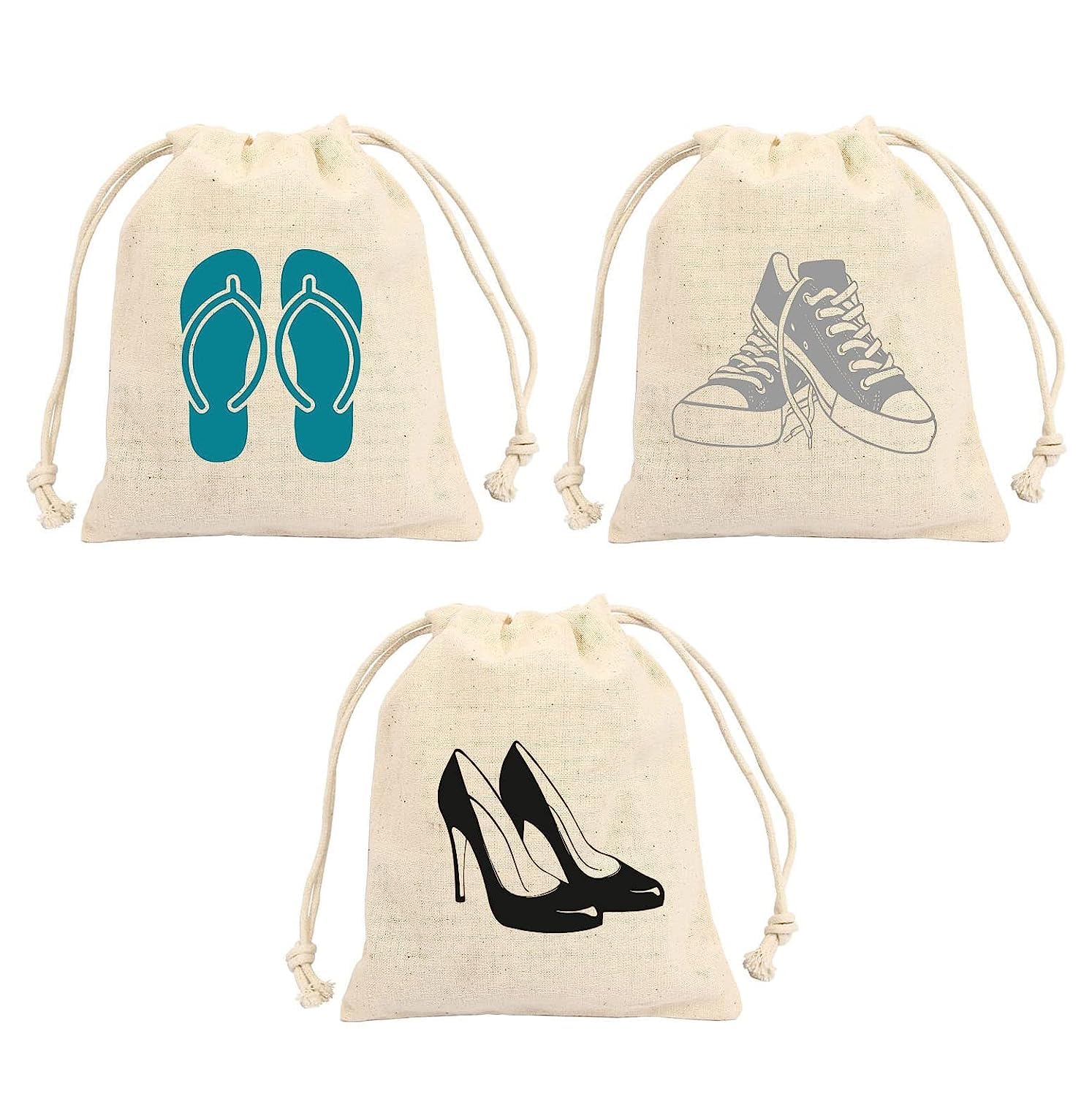 Mayatra'sPack of 3 Eco Friendly Shoe Slipper Heals Dust Bags - 100% Cotton Travel Shoe Cover - Organic Bag Organizer With Drawstrings For Men Women Kids