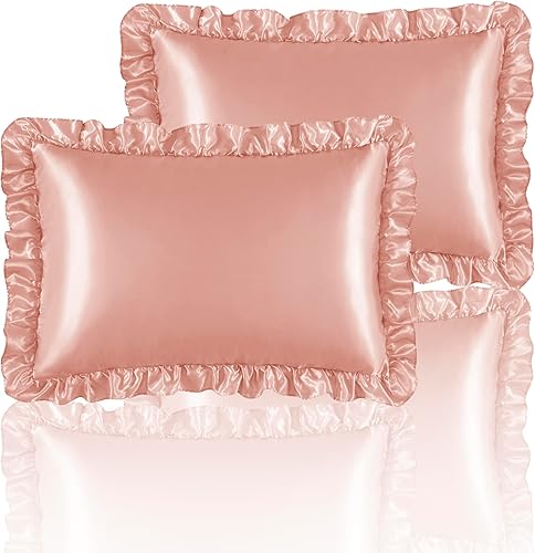 Vista 75 de Fundas de almohada de satén negro con volantes para cabello y piel, juego estándar de 2 fundas de almohada de seda negra con cierre de sobre