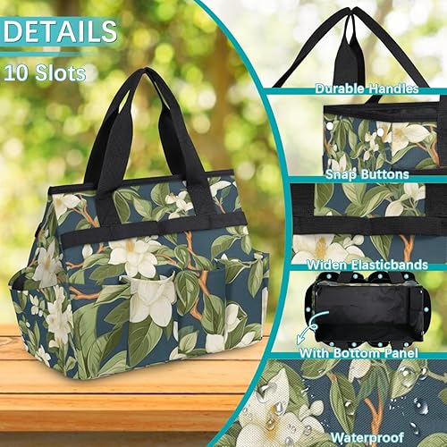Miniatura 5 de White Flower Leaf Garden Tool Tote Bag for Women Men Gardening Tool Storage Bags with 10 Pockets Standable Garden Home Tool Kits Organizer for