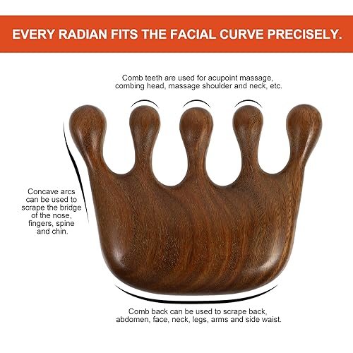 Miniatura 2 de EXCEART Peine de madera natural con dientes anchos para el cabello, terapia de cuero cabelludo de sándalo, masaje para el cabello, peine de madera,