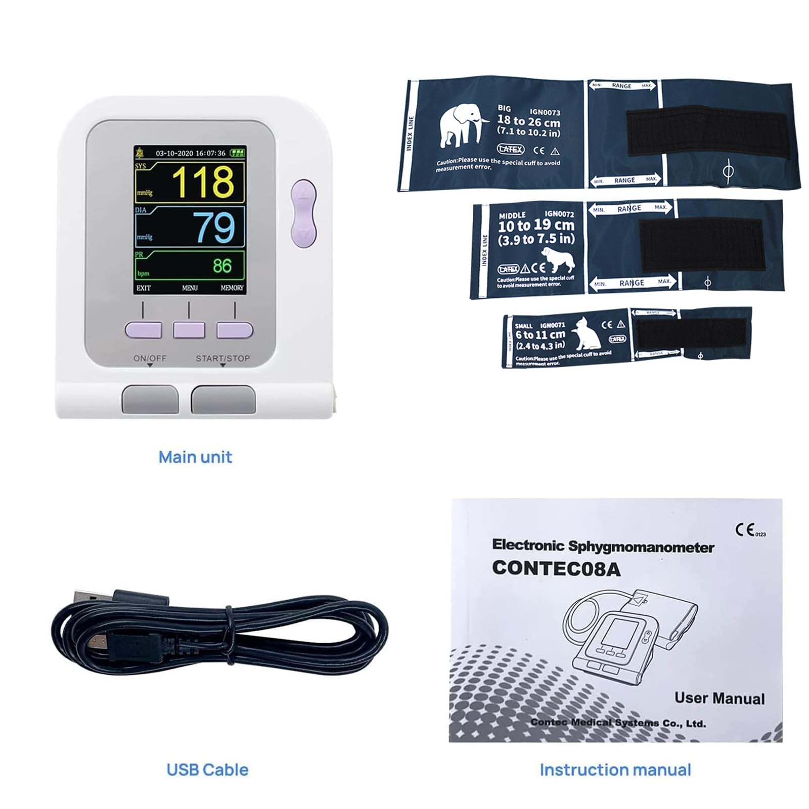 Monitor de presión arterial veterinaria digital, equipo veterinario, 3 modos 3 manguitos de perros/gatos/mascotas cuidado de animales, para uso en el hogar y medidor de monitoreo de frecuencia de